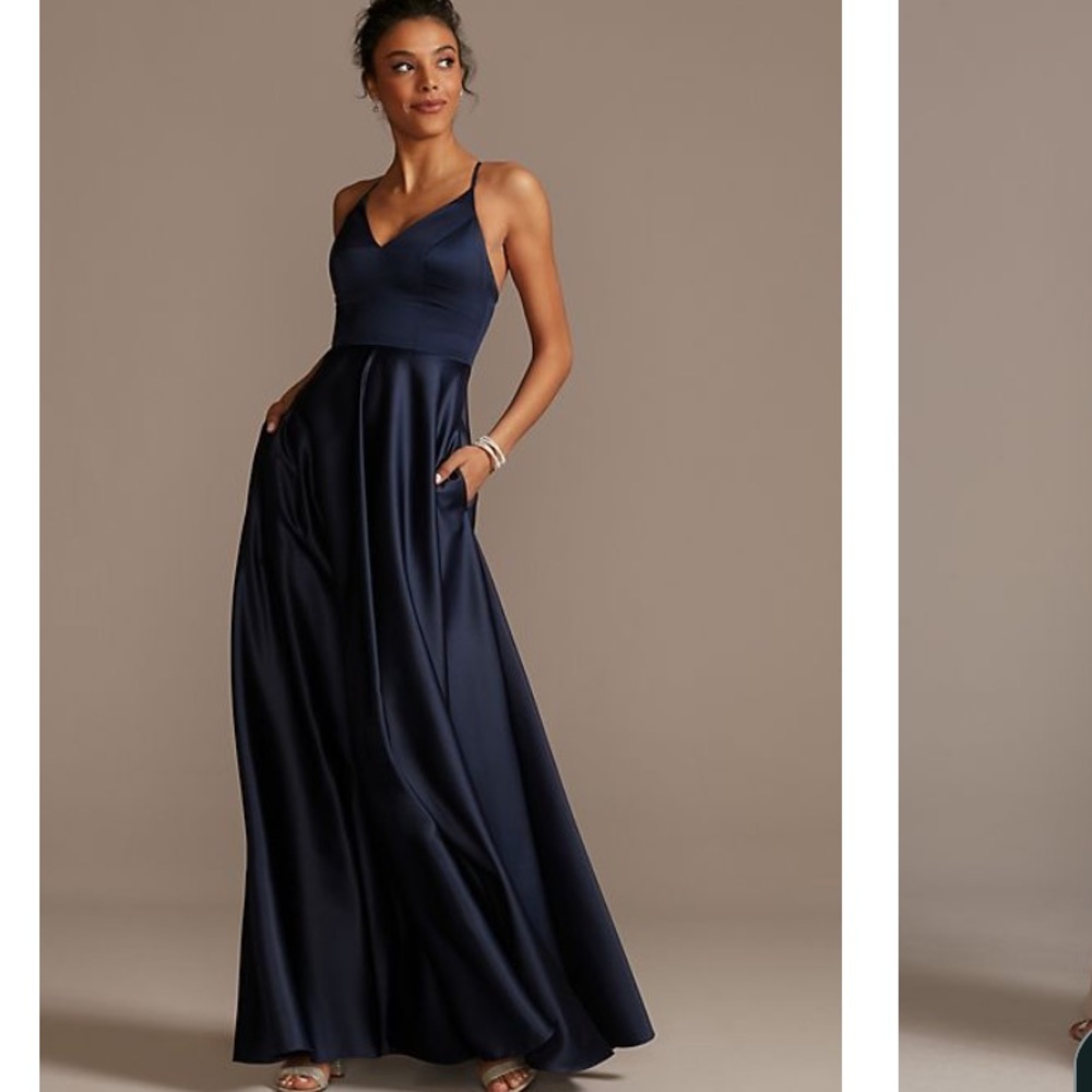 Dark Blue Bridesmaid Dress Prom Dress Gown with pockets